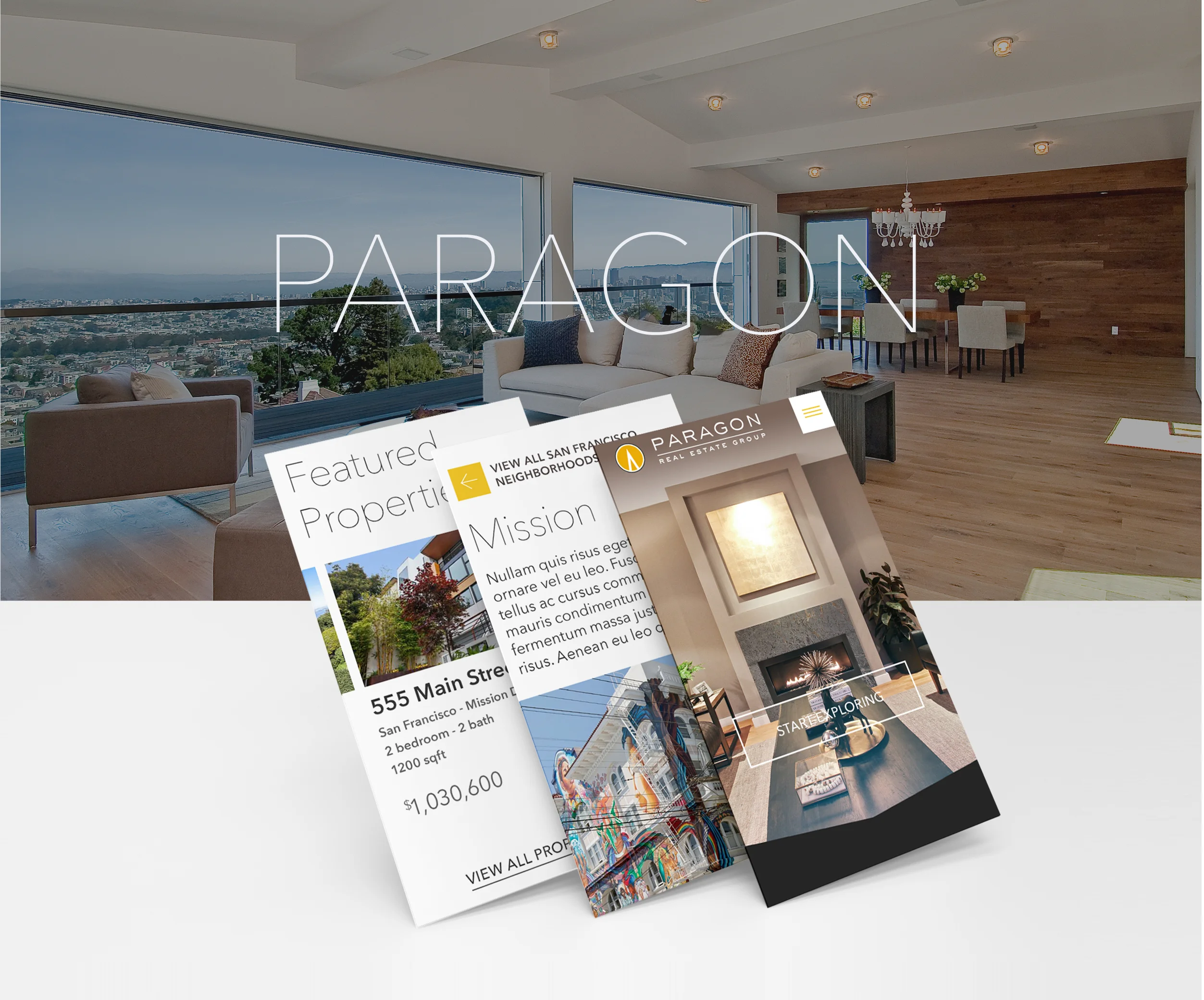 Bay Area condo with Paragon mobile app screens overlayed.