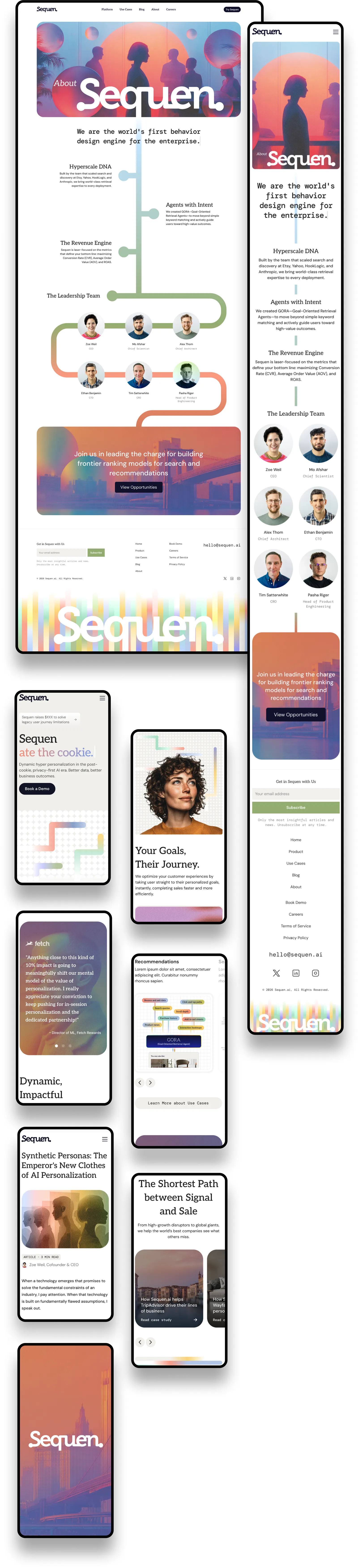 Full scrolling and single screen mobile images from the Sequen website