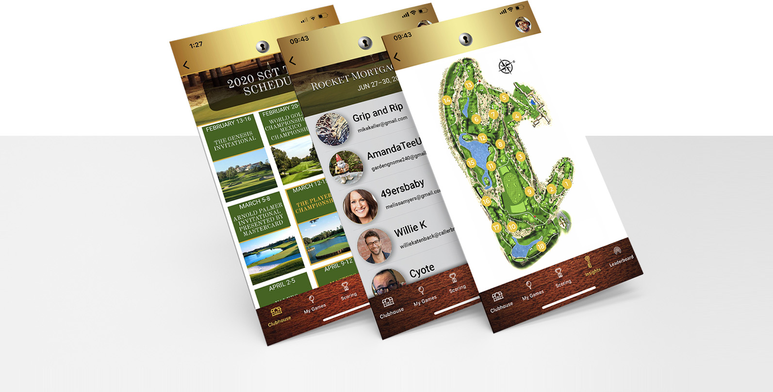 Secret Golf: Stacked screens showing app interface