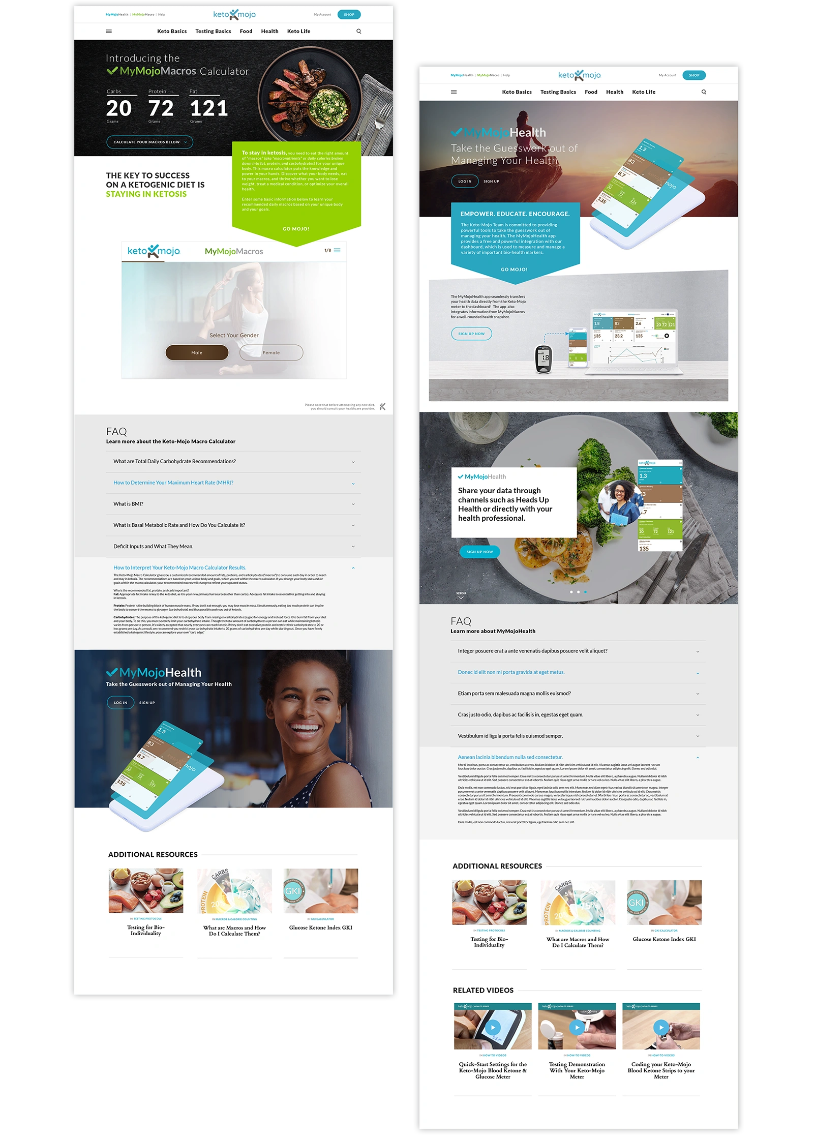 Desktop screens displaying the Keto-Mojo website.