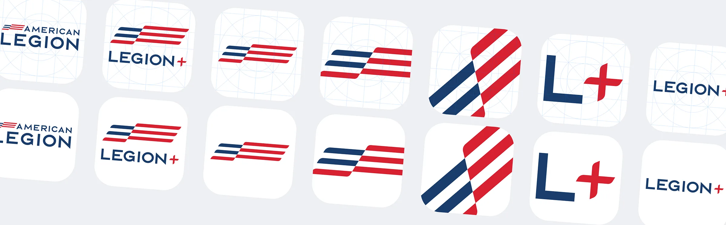 A collection of logo variations for the Legion+ app for iOS and Android