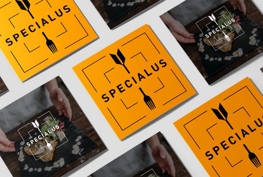 Mosaic layout of different Specialus logo designs.